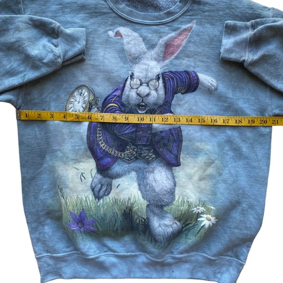 Tie Dye White Rabbit Graphic Sweatshirt Green Bluish Grey Lightweight Sz Md - Picture 5 of 15